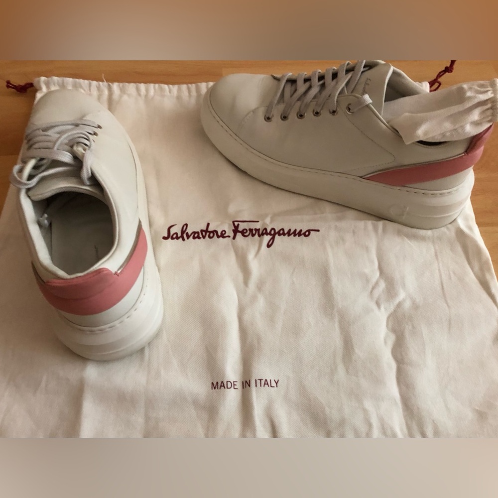 Salvatore Ferragamo White Sneakers with Pink Accents